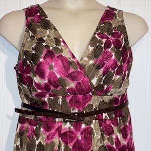 Axcess floral watercolor print dress dark fuschia browns size large